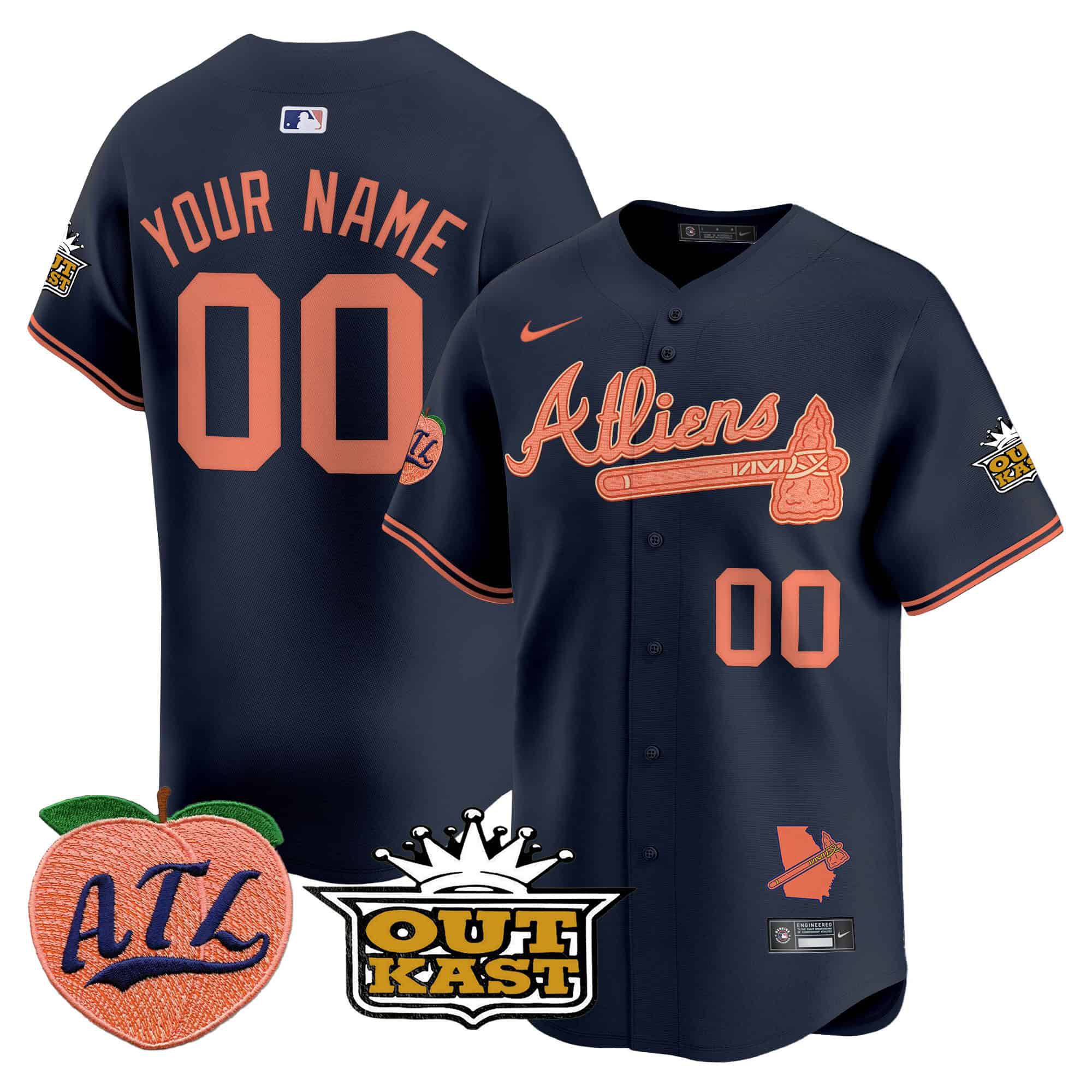 Men Atlanta Braves Blue Nike 2024 Atliens & Peach Vapor Premier Limited Custom MLB Jersey